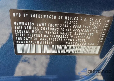 2017 Volkswagen Jetta S from USA, damaged, VIN 3VW2B7AJ4HM353463